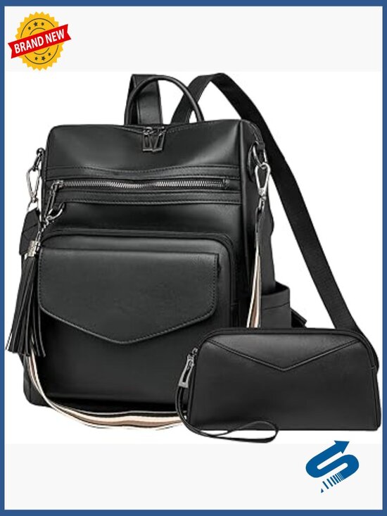 Convertible Travel Backpack Shoulder Bag with Wallet Set Multi-Pocket Vegan